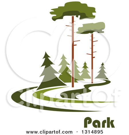 450x470 Clipart Of A Park With Evergreen Trees 2