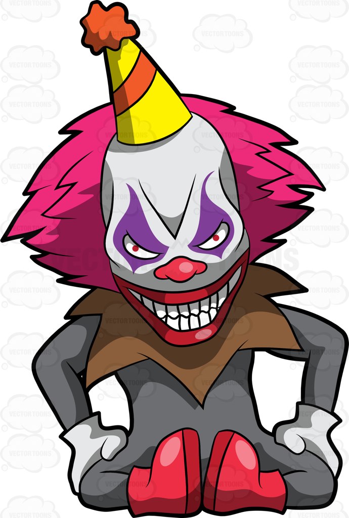 690x1024 A Creepy And Frightening Clown Sitting On The Floor Cartoon