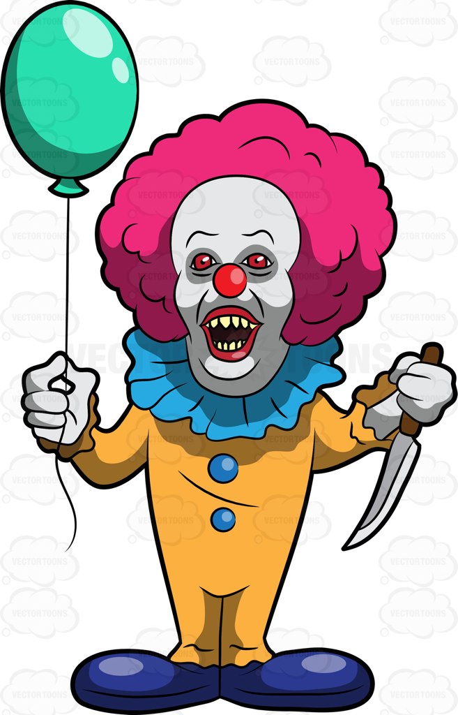 657x1024 A Scary Clown Killer Cartoon Clipart Vector Toons