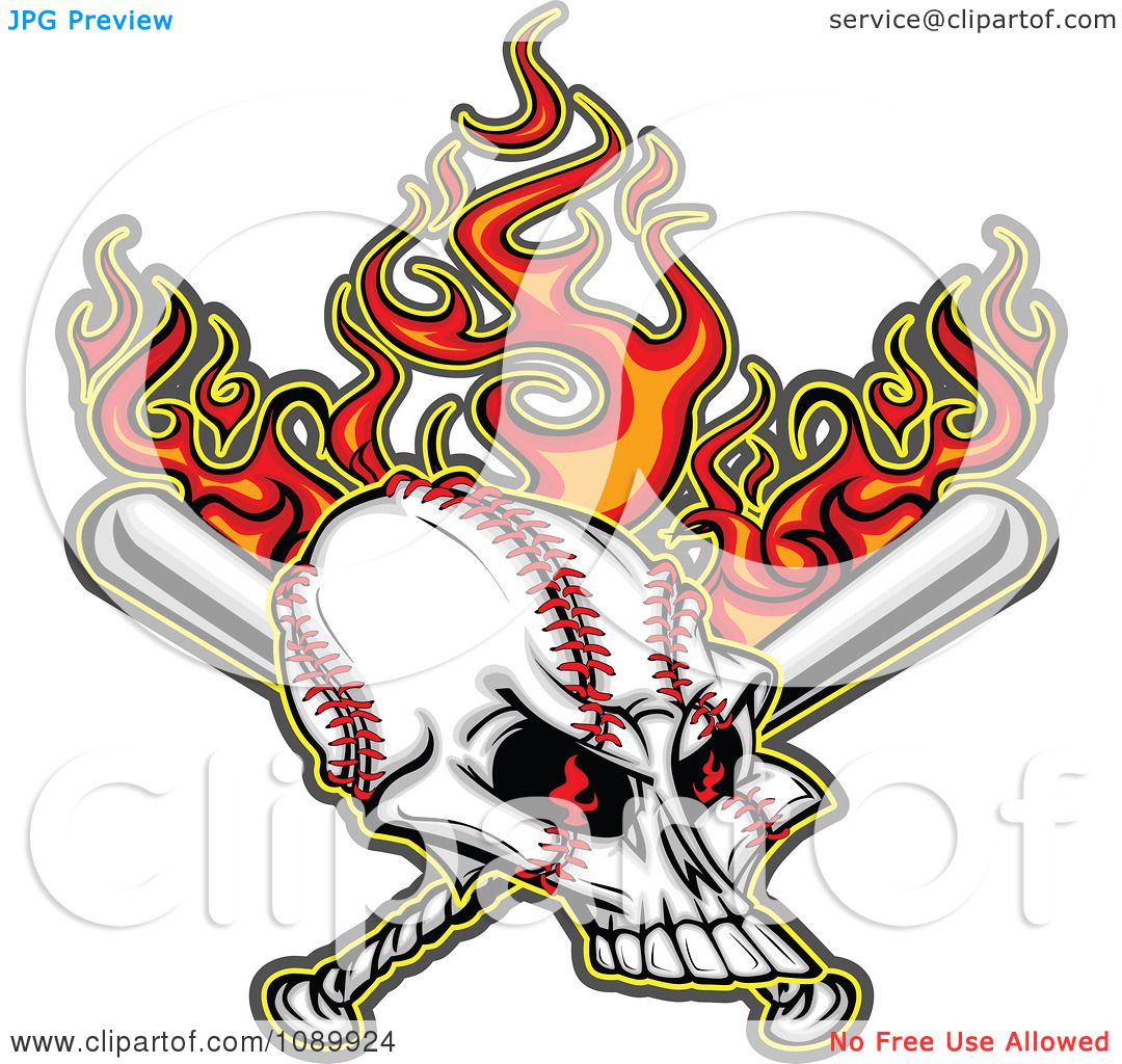 1080x1024 Clipart Flaming Evil Baseball Skull With Bats
