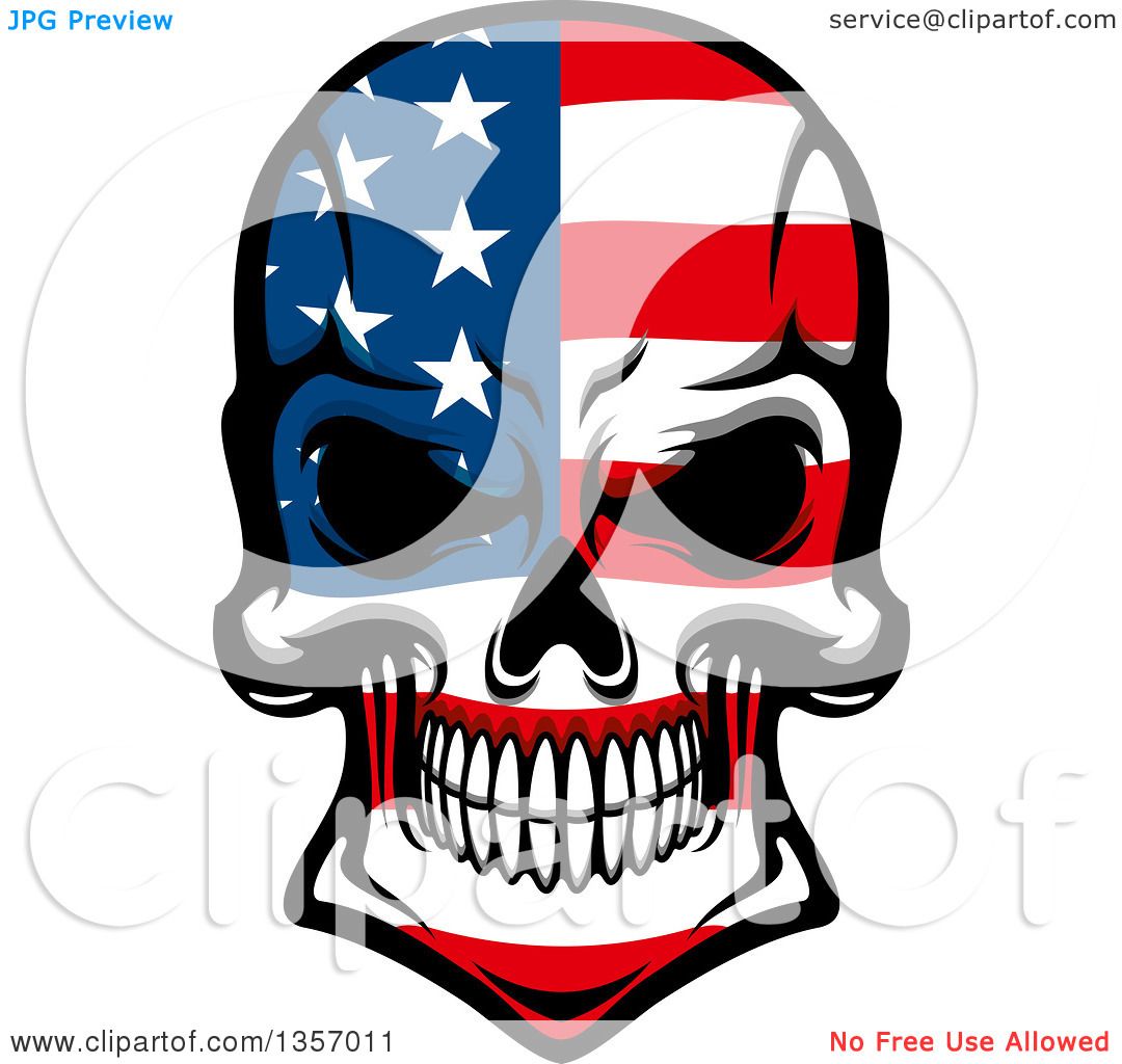 1080x1024 Clipart Of A Grinning Evil Skull In American Flag Colors