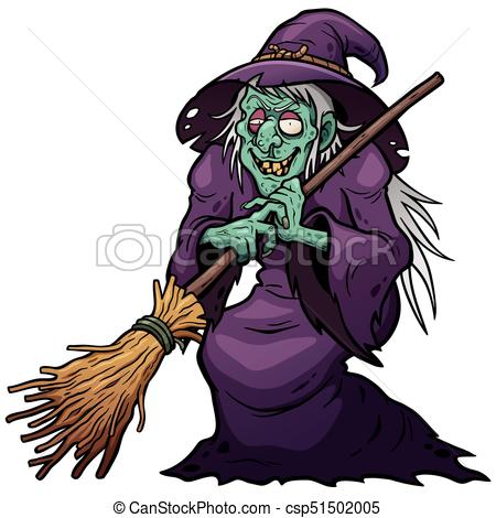 450x470 Vector Illustration Of Cartoon Witch Holding Broom Vector Clipart