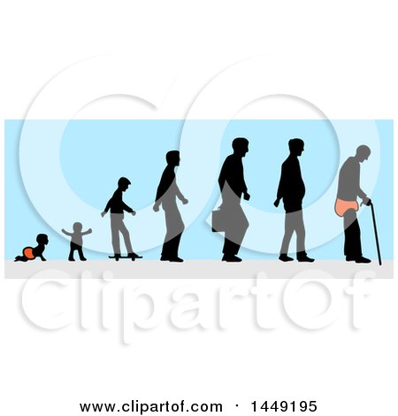 450x470 Clipart Graphic Of The Evolution From Baby To Old Man, Over Blue
