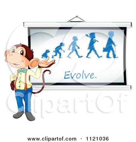 450x470 Cartoon Of A Teacher Monkey Presenting An Evolution Sketch