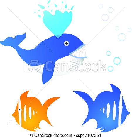 450x469 Collection Of Three Fishes With Bubbles. Whale And Exotic Clip