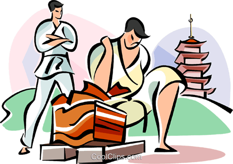 480x338 Japanese Karate Expert Breaking Boards Royalty Free Vector Clip