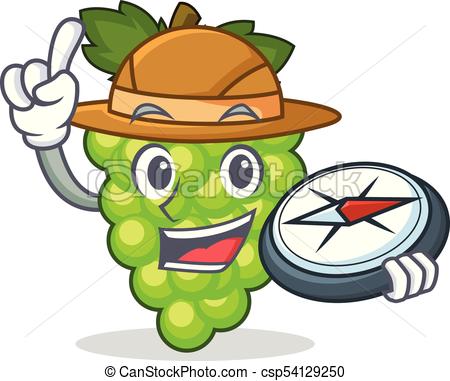 450x381 Explorer Green Grapes Mascot Cartoon Vector Illustration Clipart