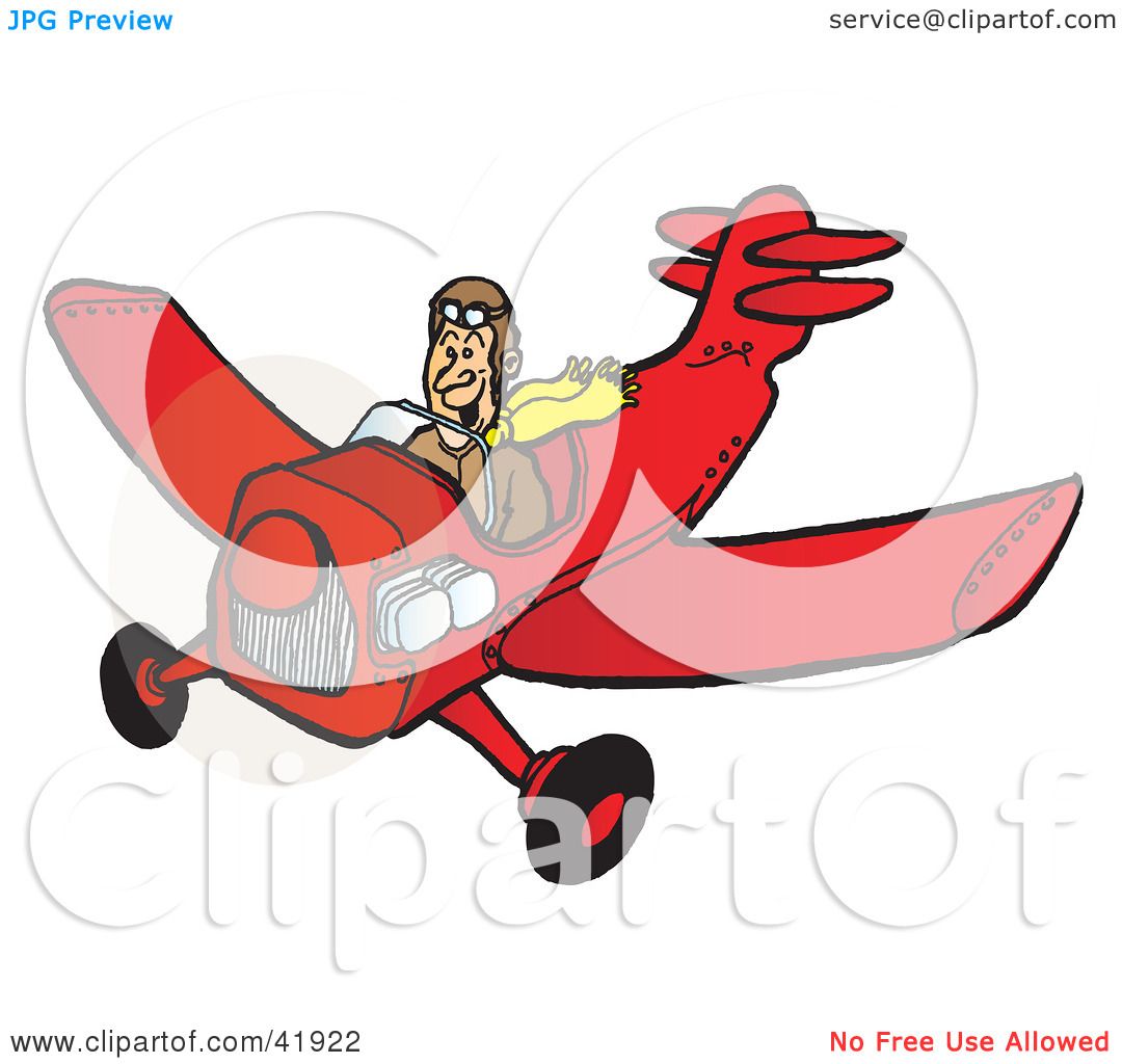 1080x1024 Clipart Illustration Of A Grinning Pilot Flying A Red Airplane By
