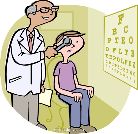 480x465 Boy With Optometrist Royalty Free Vector Clip Art Illustration