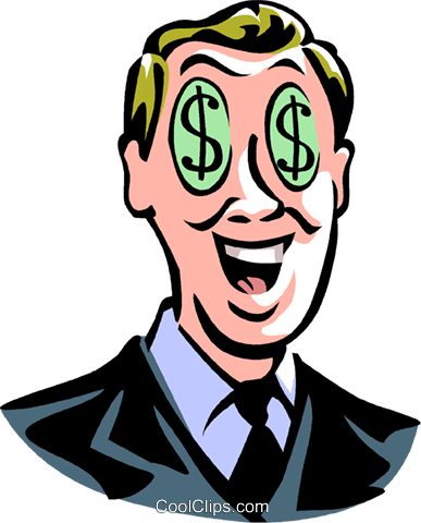 387x480 Man With Dollar Sign Eyes Royalty Free Vector Clip Art
