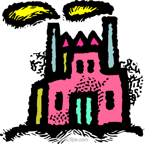 480x476 Factory With Smokestacks Royalty Free Vector Clip Art Illustration