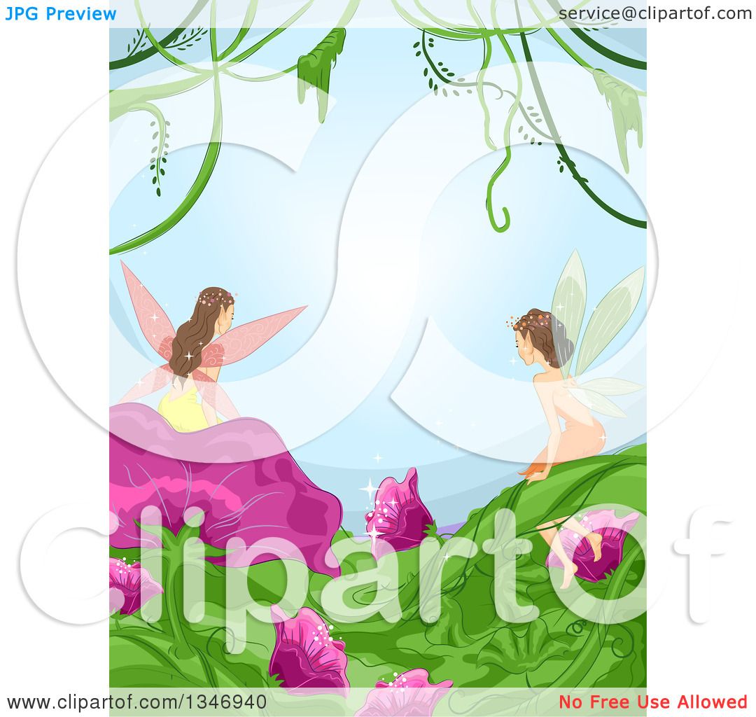 1080x1024 Clipart Of A Border Of Fairies On Flowers And Leaves, With Vines