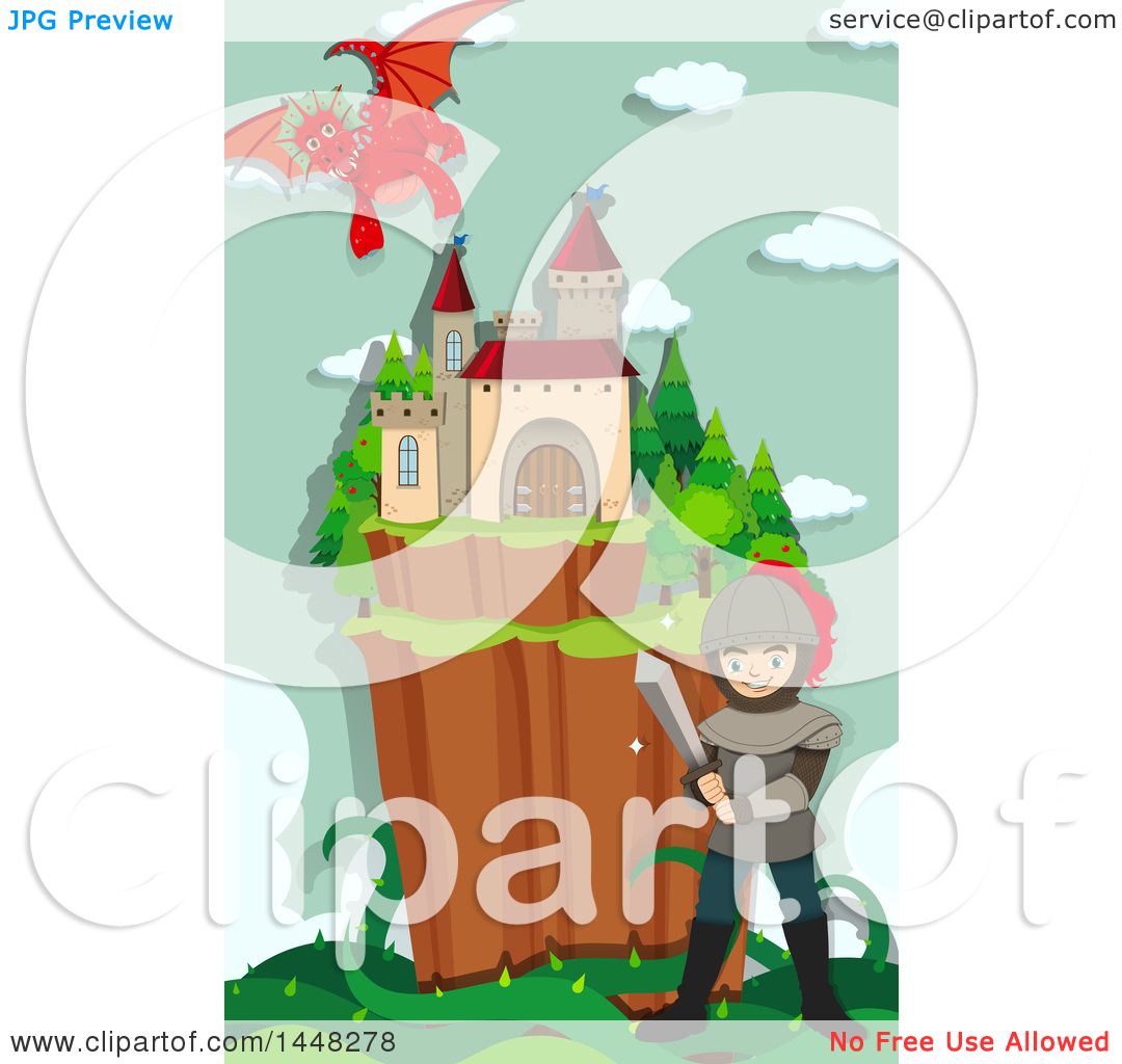 1080x1024 Clipart Of A Knight, Guardian Dragon And Fairy Tale Castle