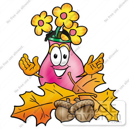 450x450 Clip Art Graphic Of A Pink Vase And Yellow Flowers Cartoon