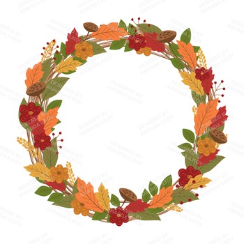 350x350 Premium Large Autumn Harvest Wreath Clip Art