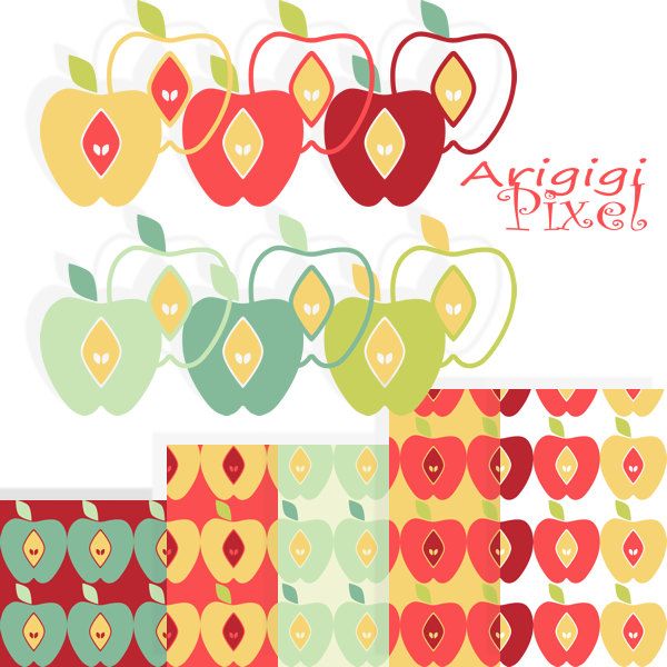 600x600 Apple Clip Art Set And Digital Papers, Back To School,