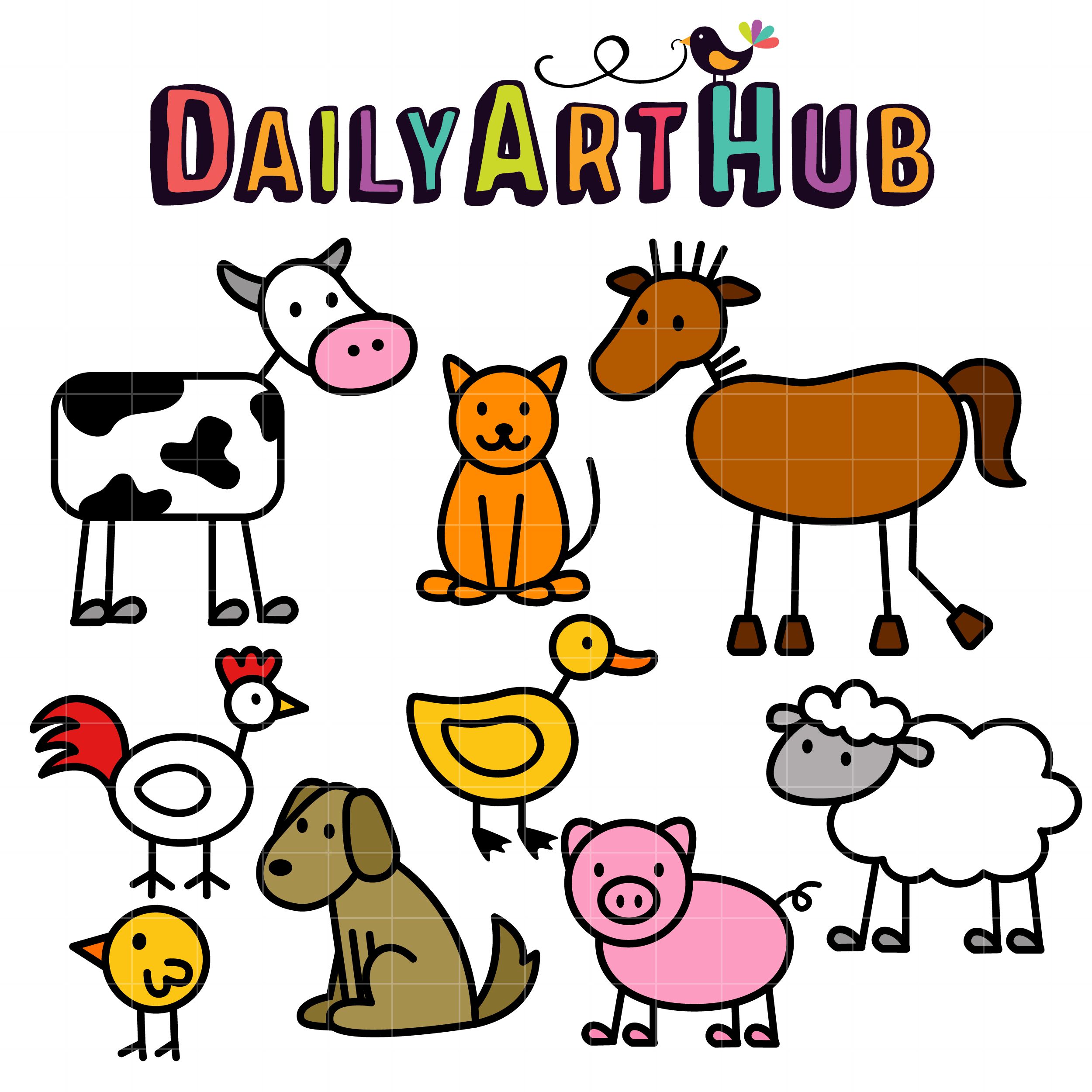 2500x2500 Stick Farm Animals Clip Art Set Slegs Hond Knk Kan Verwerk Word