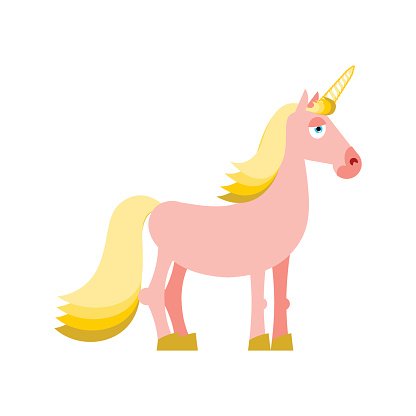 416x416 Pink Unicorn With Yellow Fantastic Animal On White Backgro Premium