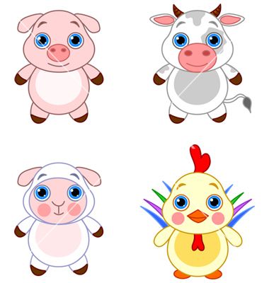 380x400 Cartoon Farm Animals Vector Vectorstock