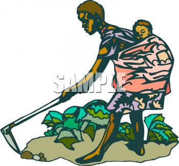 350x325 African Mother Working In A Field With Her Child On Her Back