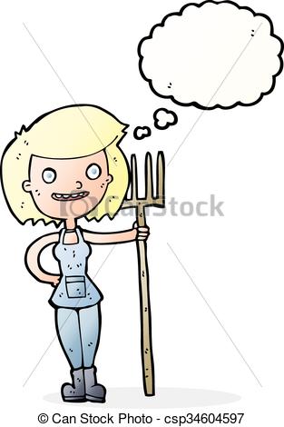 313x470 Cartoon Happy Farmer Girl With Thought Bubble Eps Vectors