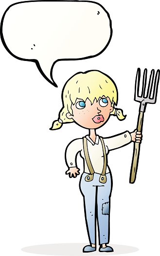 329x525 Cartoon Farmer Girl With Speech Bubble Premium Clipart