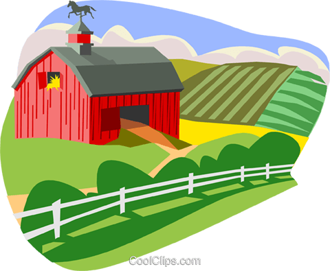 480x395 Farm Scene With Barn Royalty Free Vector Clip Art Illustration
