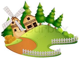 320x236 Western Farm Scene With Scarecrows And Windmill Illustration