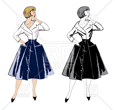400x382 Stylish Fashion Dressed Girls. Retro Fashion Party. Royalty Free