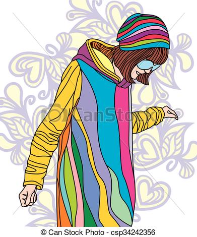 391x470 Colorful Image Of Fashion Girl On Floral Background. Vector