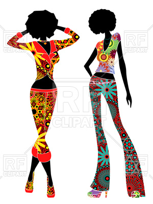 300x400 Two Black Slender Young Models In Ornate Motley Clothes Royalty