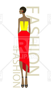 215x400 African Fashion Model In Red Skirt Royalty Free Vector Clip Art
