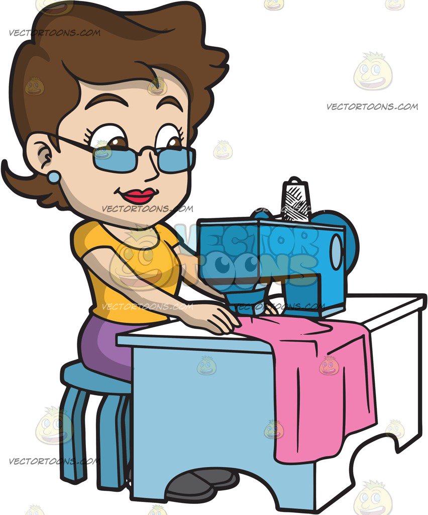 852x1024 A Fashion Designer Sewing Her New Clothes Cartoon Clipart Vector