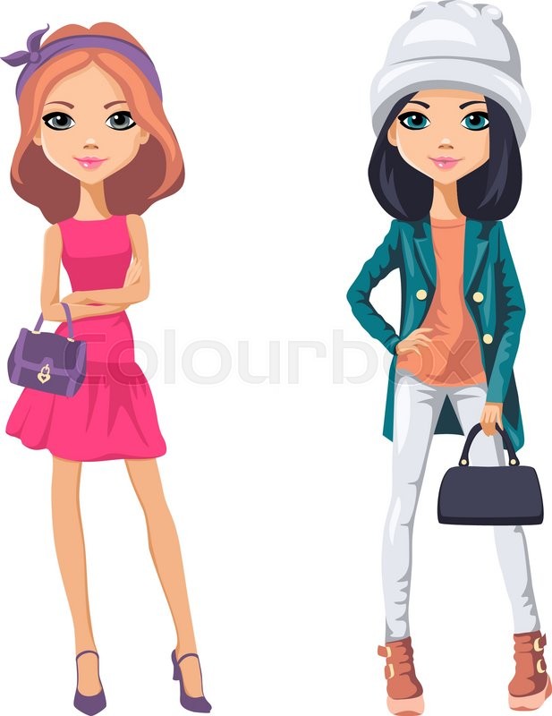 617x800 Vector Beautiful Fashionable Girls With Bags
