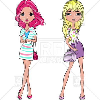 400x400 Cute Fashion Girls In Skirts With Bags Vector Image Vector