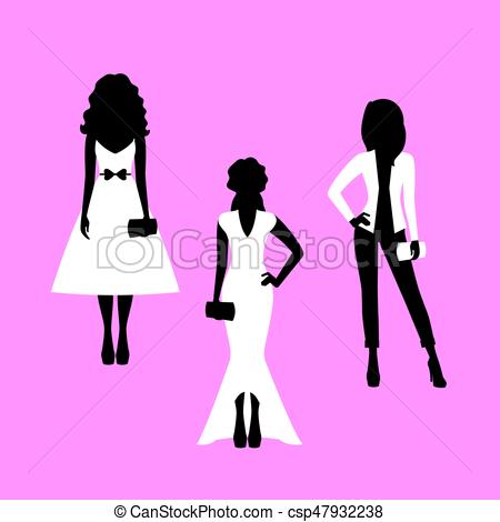 450x470 Fashion Woman Model Silhouettes Set In Various Poses