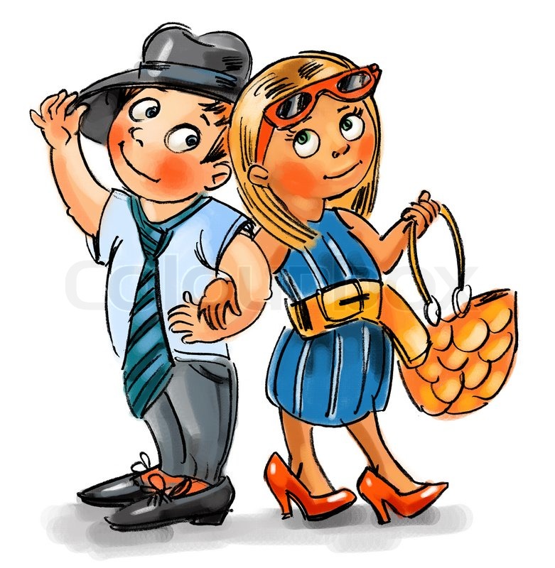 781x800 Fashion Kids Children In Adult Clothing Freehand Drawing Stock