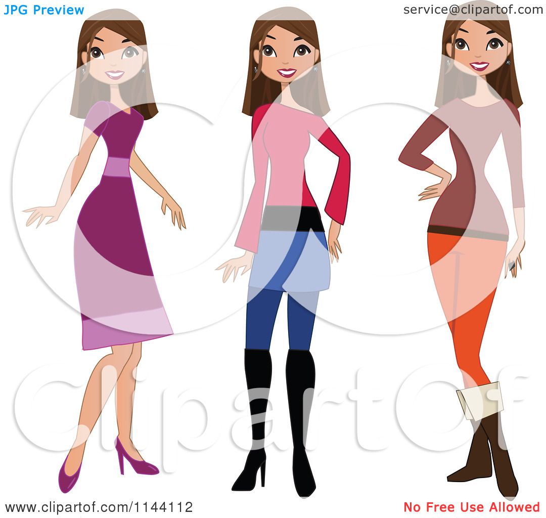 1080x1024 Cartoon Of A Stylish Brunette Woman Showin In Different Outfits