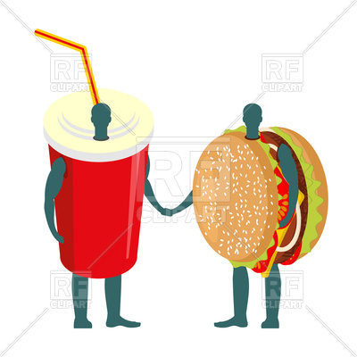 400x400 Fast Food Friends. Drink And Hamburger. Royalty Free Vector Clip