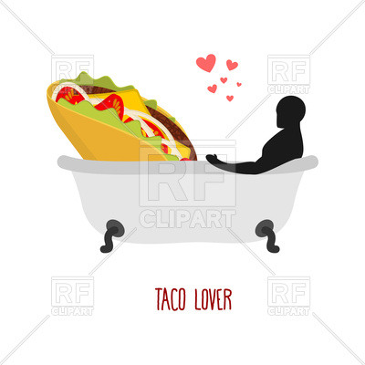 400x400 Lover Taco. Fast Food And Man In Bath. Royalty Free Vector Clip