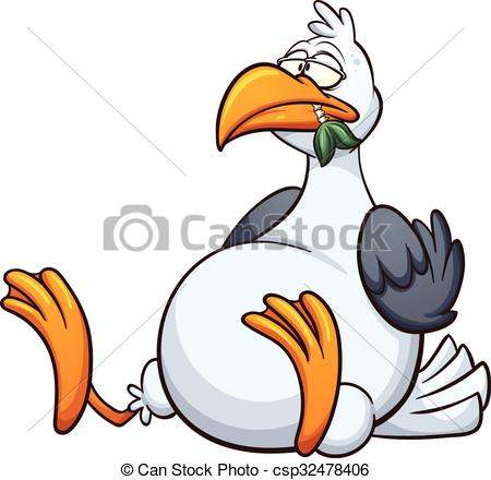 450x440 Fat Seagull Eating A Fish. Vector Clip Art Illustration