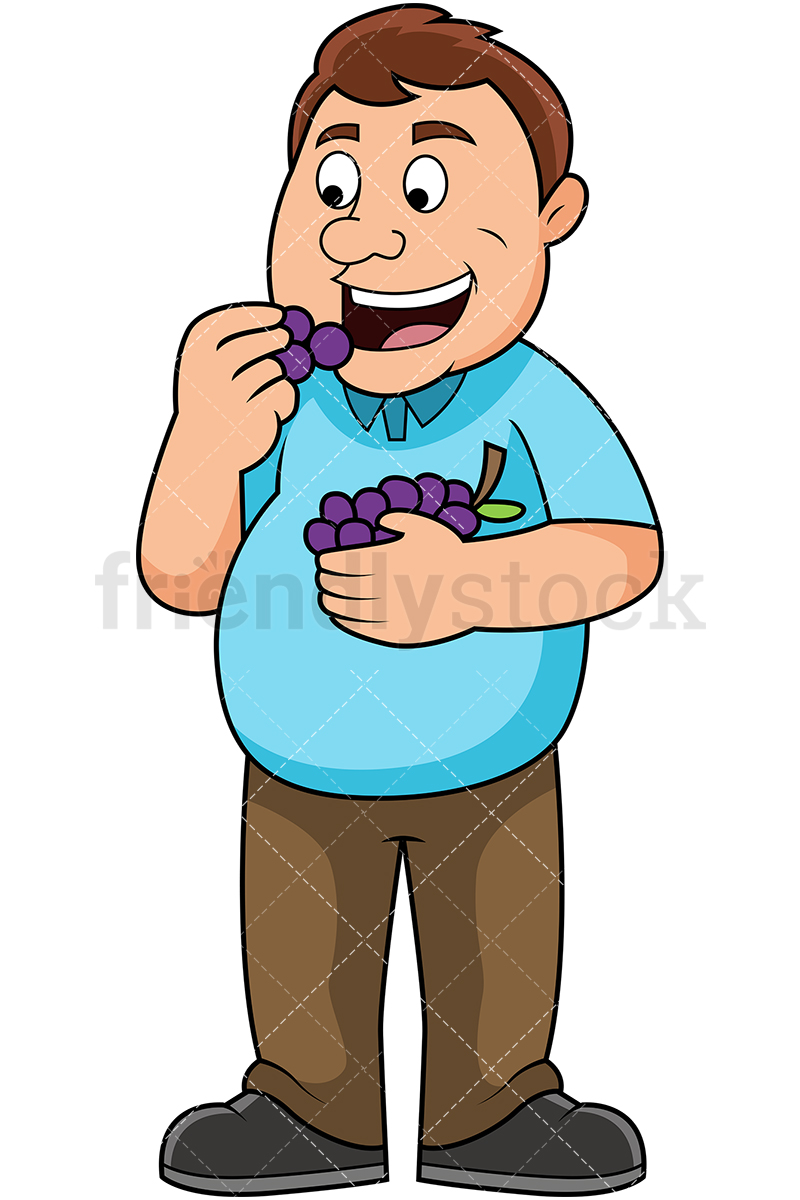 800x1200 Fat Man Eating Grapes Cartoon Vector Clipart