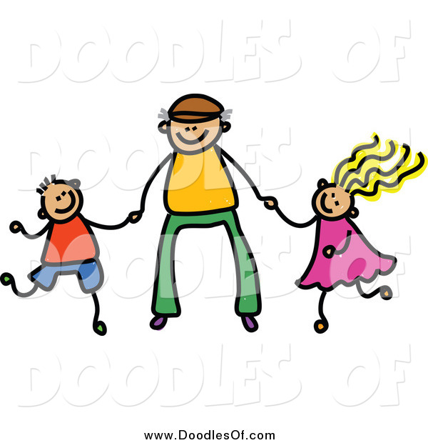600x620 Vector Clipart Of A Doodle Father Holding Hands With His Son