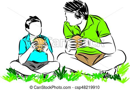 450x313 Father And Son Eating Sandwichs Vector Illustration Vector Clip