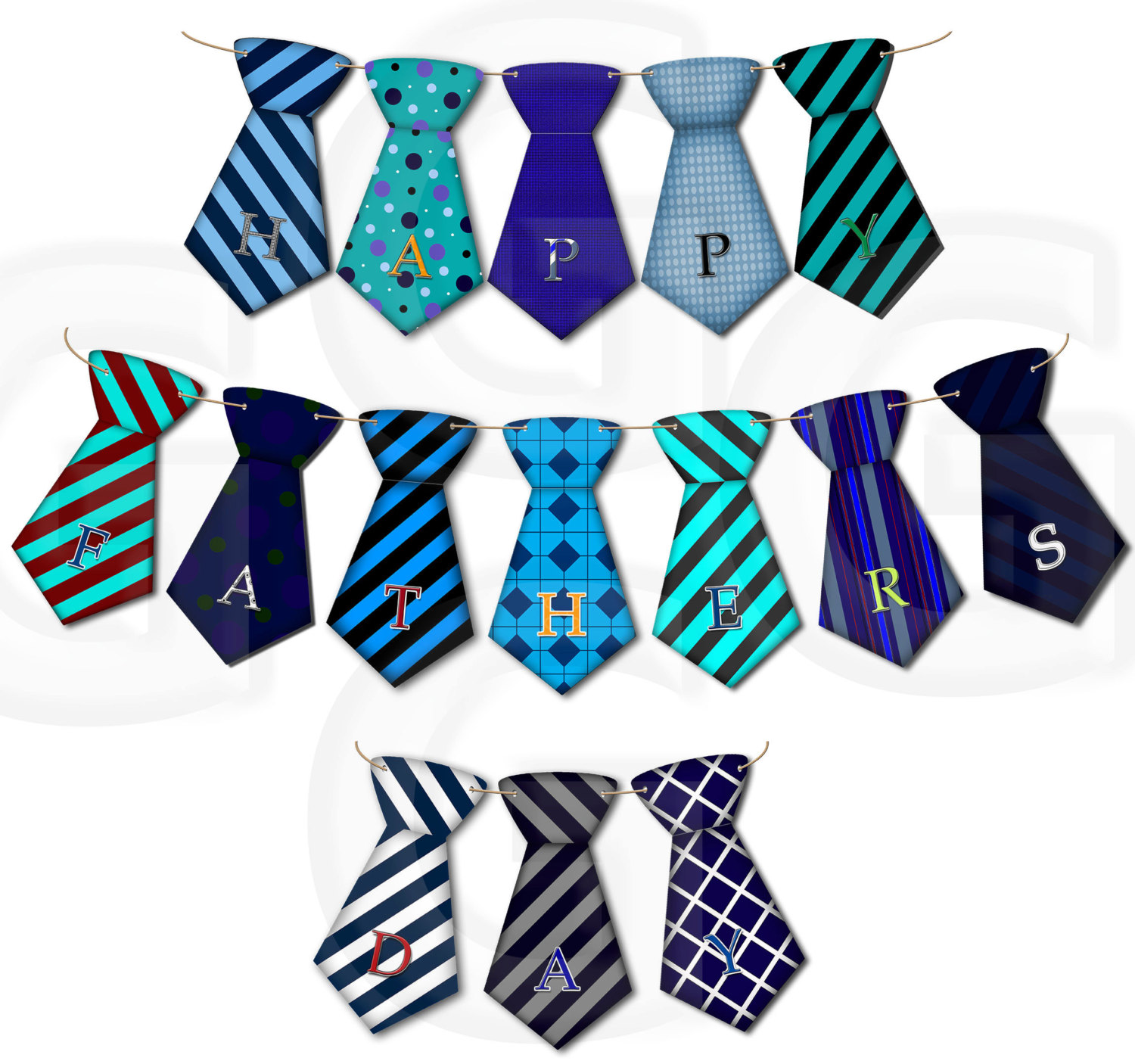 1500x1406 Happy Father's Day Blue Tie Bunting Clip Art