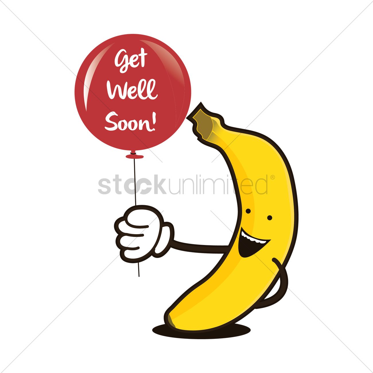 1300x1300 Banana Character Holding A Balloon With Get Well Soon Vector