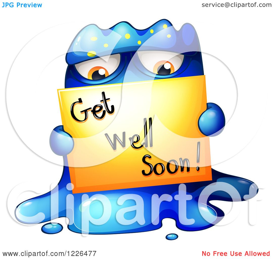 1080x1024 Clipart Of A Blue Monster Holding A Get Well Soon Sign