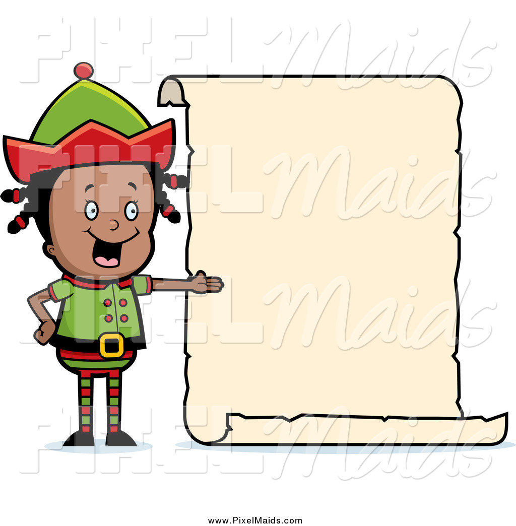 1024x1044 Clipart Of A Black Girl Elf Presenting A Blank List Sign By Cory