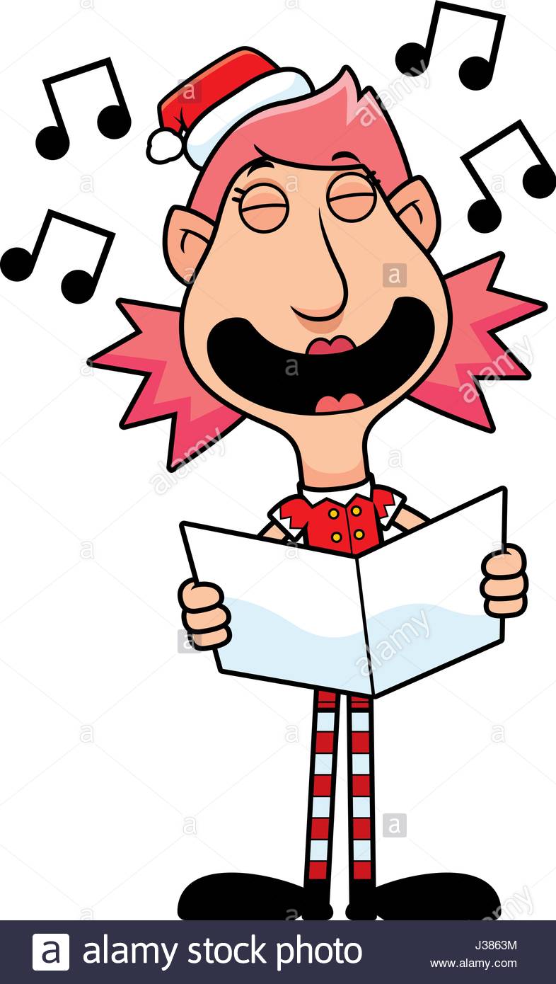 786x1390 An Illustration Of A Cartoon Christmas Elf Woman Singing Carols