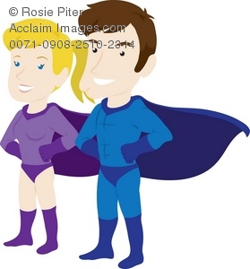 279x300 Clip Art Illustration Of A Male And Female Superhero